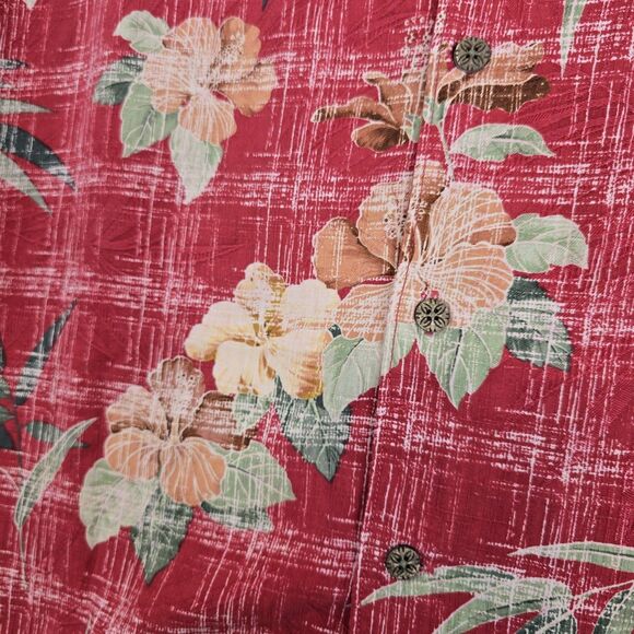 Tommy Bahama Shirt Mens Medium Red Silk Hawaiian Aloha Floral Tropical Camp - Picture 8 of 13